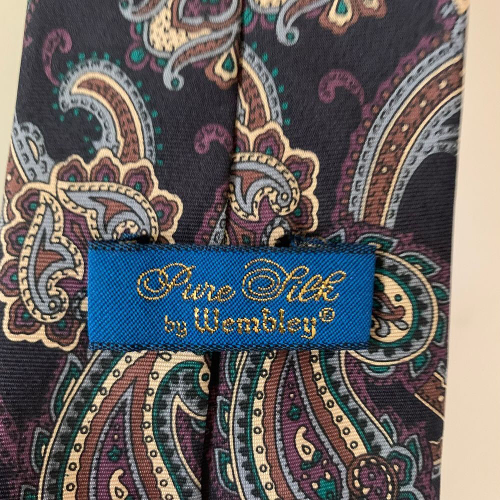 Wembley Pure Silk Paisley Navy/Brown/Purple Tie - Picture 4 of 6